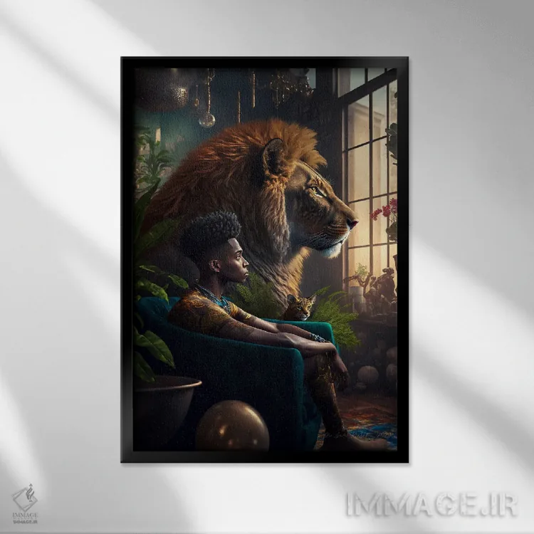 تابلو دکوراتیو مرد آفریقایی آینده گرا اثر دیجیتال وایلد آرت - نمای قابدار مشکی