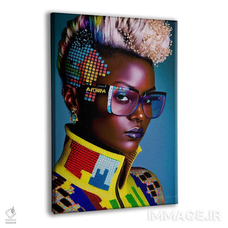 تابلو دکوراتیو مد پیکسلی آفریقایی آینده گرا ۹ اثر دیجیتال وایلد آرت - نمای پرسپکتیو محصول