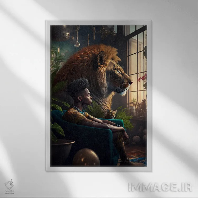 تابلو دکوراتیو مرد آفریقایی آینده گرا اثر دیجیتال وایلد آرت - نمای قابدار سفید