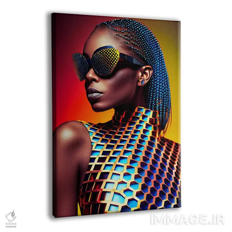 تابلو دکوراتیو مد پیکسلی آفریقایی آینده گرا ۴ اثر دیجیتال وایلد آرت - نمای پرسپکتیو محصول