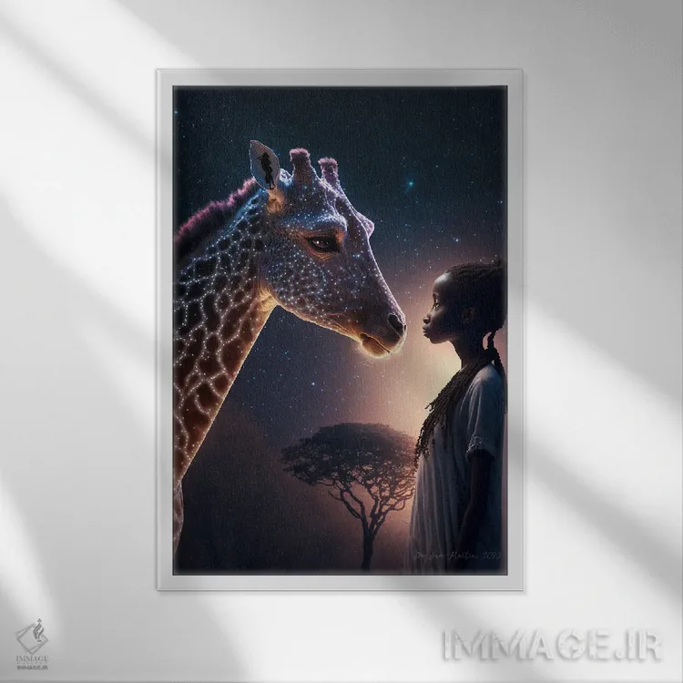 تابلو دکوراتیو دختر آفریقایی آینده گرا اثر دیجیتال وایلد آرت - نمای قابدار سفید