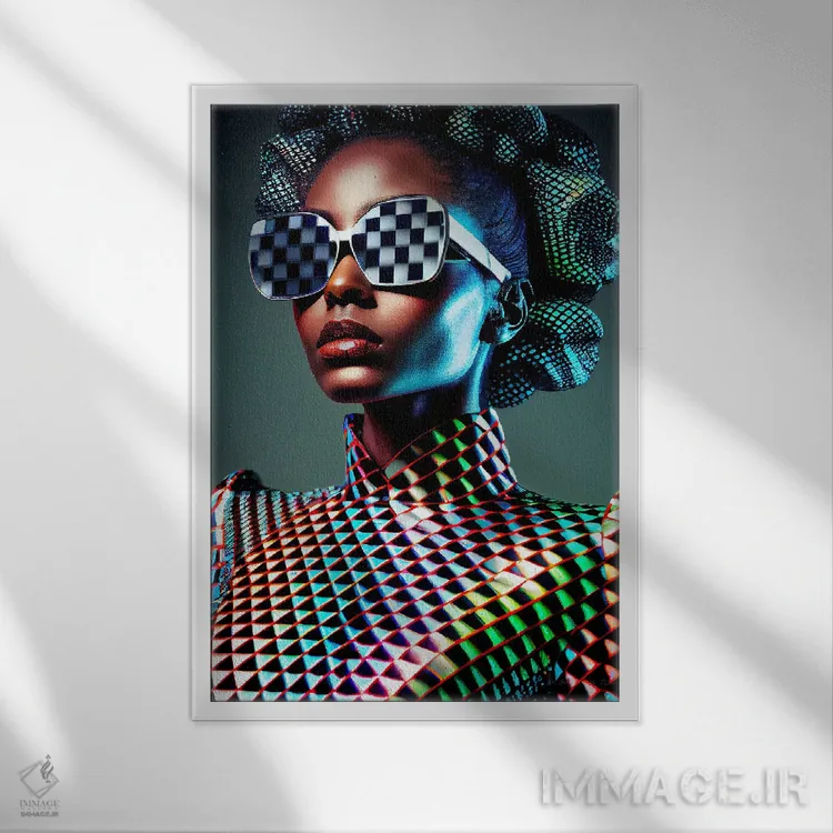 تابلو دکوراتیو مد پیکسلی آفریقایی آینده گرا ۱ اثر دیجیتال وایلد آرت - نمای قابدار سفید