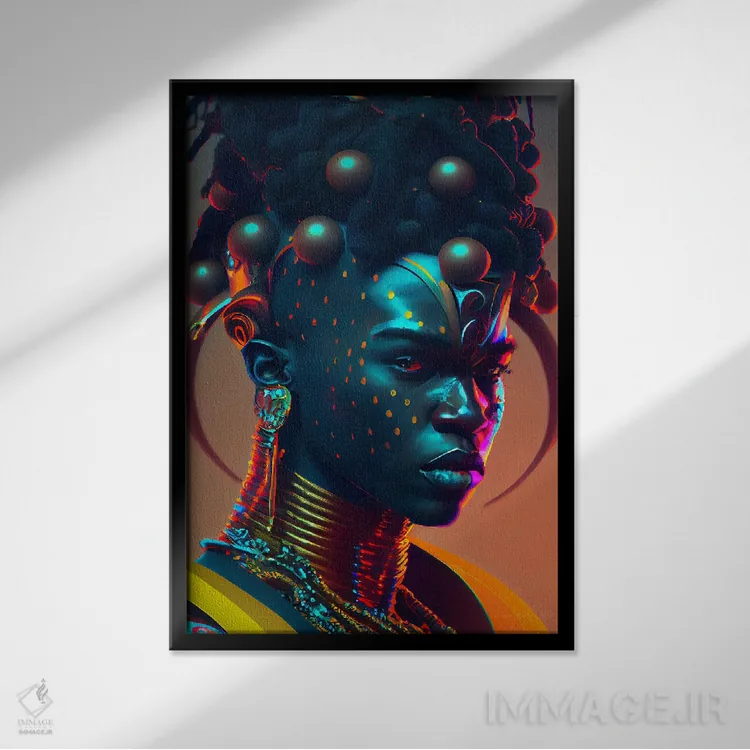 تابلو دکوراتیو شاهزاده سلطنتی آفریقایی آینده گرا ۱ اثر دیجیتال وایلد آرت - نمای قابدار مشکی