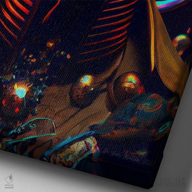 تابلو دکوراتیو مرد سلطنتی آفریقایی آینده گرا ۱ اثر دیجیتال وایلد آرت - نمای نزدیک بافت بوم