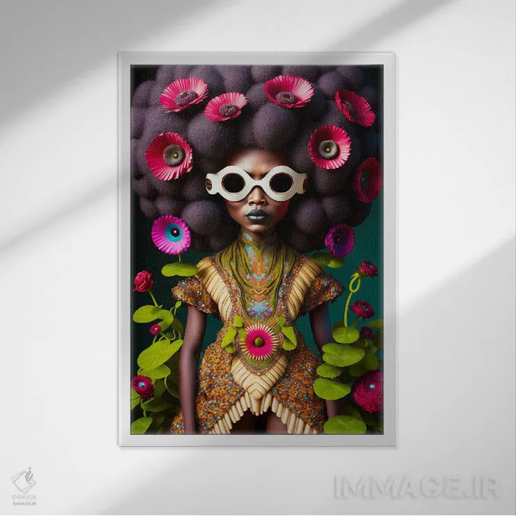 تابلو دکوراتیو زن آینده گرا ۱ اثر دیجیتال وایلد آرت - نمای قابدار سفید