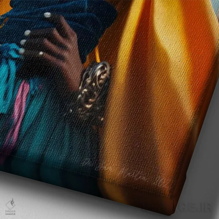 تابلو دکوراتیو دزد دریایی زن آفریقایی آینده گرا ۱ اثر دیجیتال وایلد آرت - نمای نزدیک بافت بوم