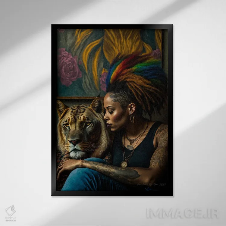 تابلو دکوراتیو زن آفریقایی آینده گرا اثر دیجیتال وایلد آرت - نمای قابدار مشکی
