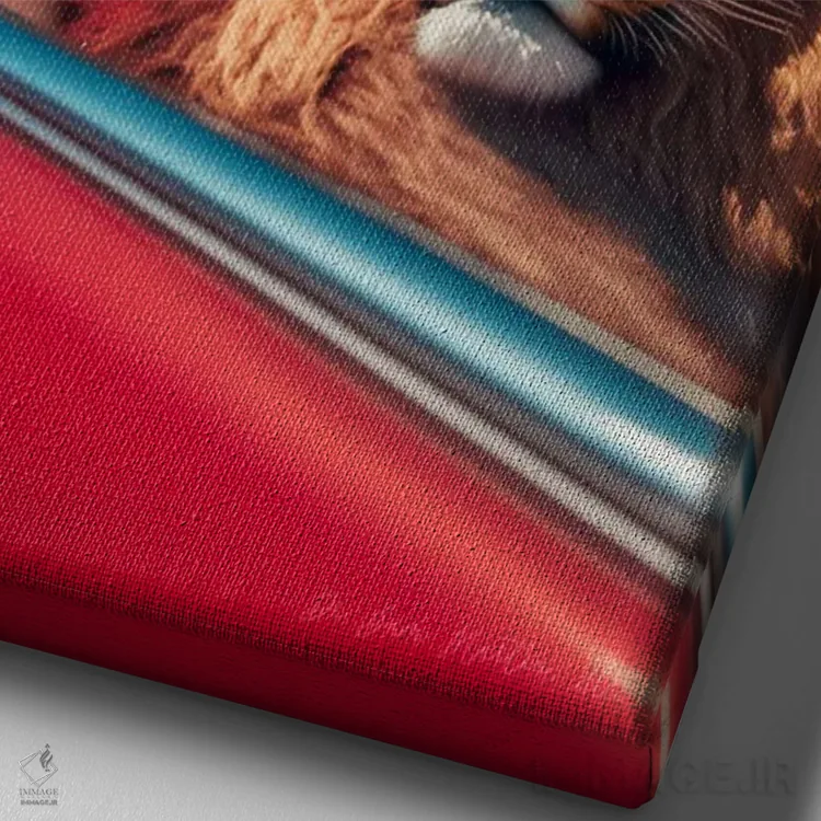 تابلو دکوراتیو زن آفریقایی آینده گرا در خودروی قرمز همراه با حیوان ر… اثر دیجیتال وایلد آرت - نمای نزدیک بافت بوم