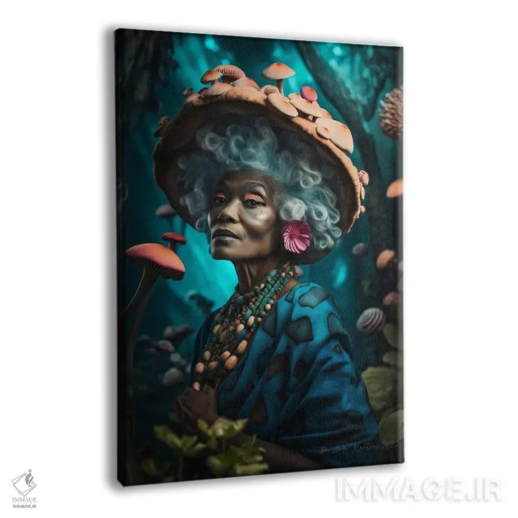 تابلو دکوراتیو مادربزرگ آفریقایی رترو فیوچریست اثر دیجیتال وایلد آرت - نمای پرسپکتیو محصول