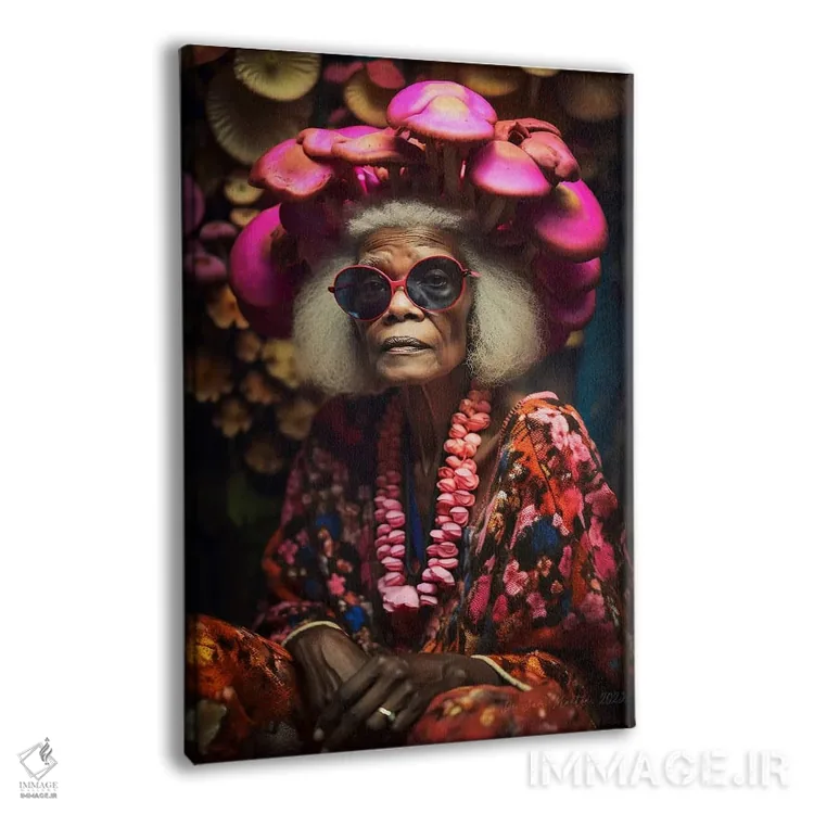 تابلو دکوراتیو مادربزرگ آفریقایی رترو فیوچریست اثر دیجیتال وایلد آرت - نمای پرسپکتیو محصول