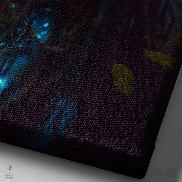 تابلو دکوراتیو زن آفریقایی آینده گرا، مسافر جنگل ۲ اثر دیجیتال وایلد آرت - نمای نزدیک بافت بوم