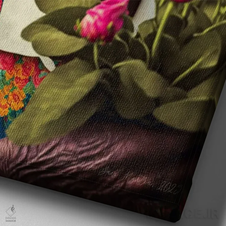 تابلو دکوراتیو مادربزرگ آفریقایی رترو فیوچریست اثر دیجیتال وایلد آرت - نمای نزدیک بافت بوم