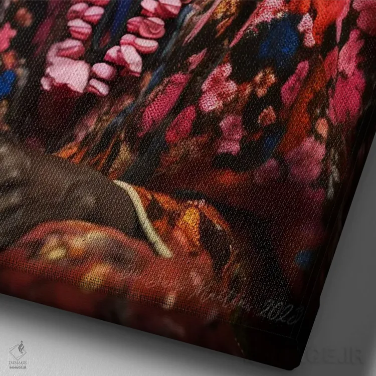 تابلو دکوراتیو مادربزرگ آفریقایی رترو فیوچریست اثر دیجیتال وایلد آرت - نمای نزدیک بافت بوم