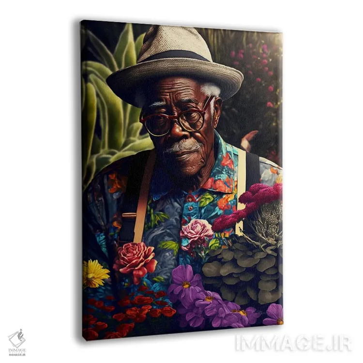 تابلو دکوراتیو پدربزرگ آفریقایی رترو فیوچریست اثر دیجیتال وایلد آرت - نمای پرسپکتیو محصول