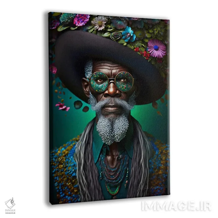 تابلو دکوراتیو پدربزرگ آفریقایی رترو فیوچریست اثر دیجیتال وایلد آرت - نمای پرسپکتیو محصول