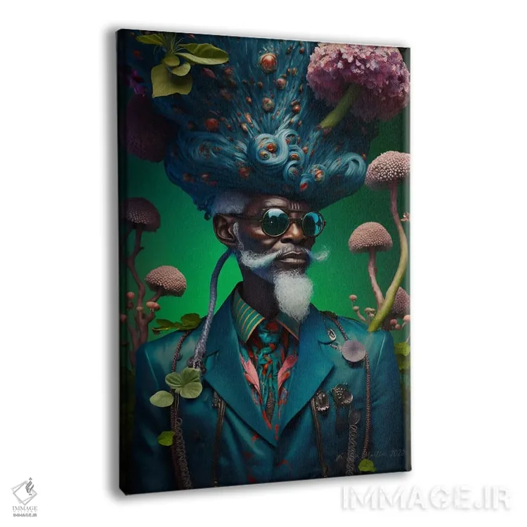 تابلو دکوراتیو پدربزرگ آفریقایی رترو فیوچریست اثر دیجیتال وایلد آرت - نمای پرسپکتیو محصول