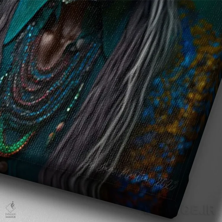 تابلو دکوراتیو پدربزرگ آفریقایی رترو فیوچریست اثر دیجیتال وایلد آرت - نمای نزدیک بافت بوم