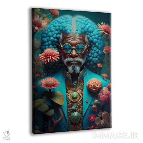 تابلو دکوراتیو پدربزرگ آفریقایی رترو فیوچریست اثر دیجیتال وایلد آرت - نمای پرسپکتیو محصول