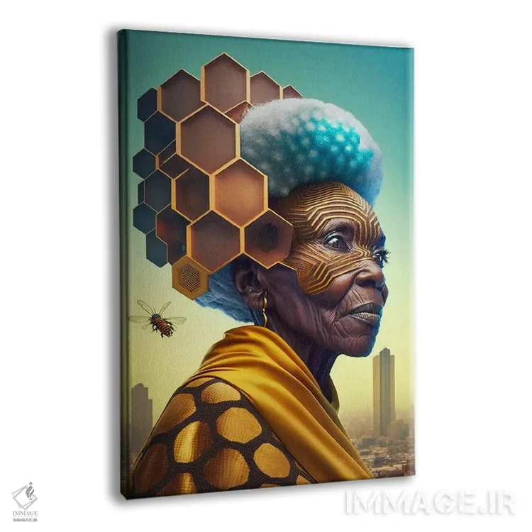 تابلو دکوراتیو مادربزرگ سیاه آفریقایی آینده گرا اثر دیجیتال وایلد آرت - نمای پرسپکتیو محصول