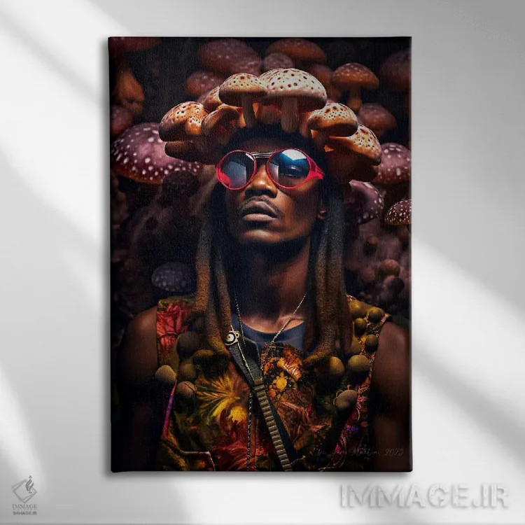 تابلو دکوراتیو مرد آفریقایی رترو فیوچریست اثر دیجیتال وایلد آرت - نمای روبهرو روی دیوار