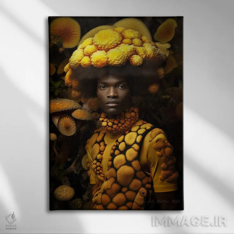 تابلو دکوراتیو مرد آفریقایی رترو فیوچریست اثر دیجیتال وایلد آرت - نمای روبهرو روی دیوار