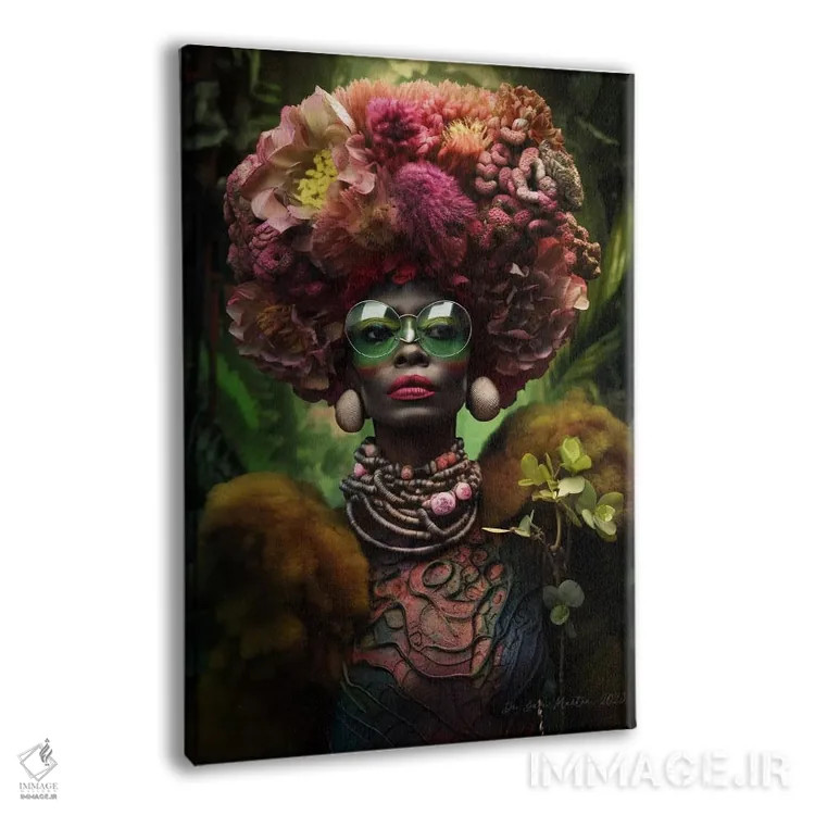 تابلو دکوراتیو زن آفریقایی رترو فیوچریست اثر دیجیتال وایلد آرت - نمای پرسپکتیو محصول