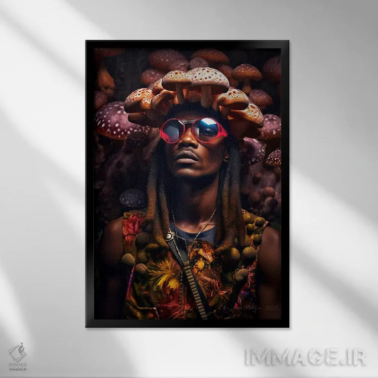 تابلو دکوراتیو مرد آفریقایی رترو فیوچریست اثر دیجیتال وایلد آرت - نمای قابدار مشکی