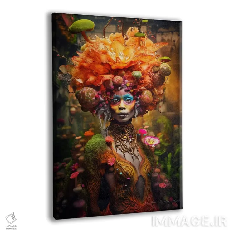تابلو دکوراتیو زن آفریقایی رترو فیوچریست اثر دیجیتال وایلد آرت - نمای پرسپکتیو محصول