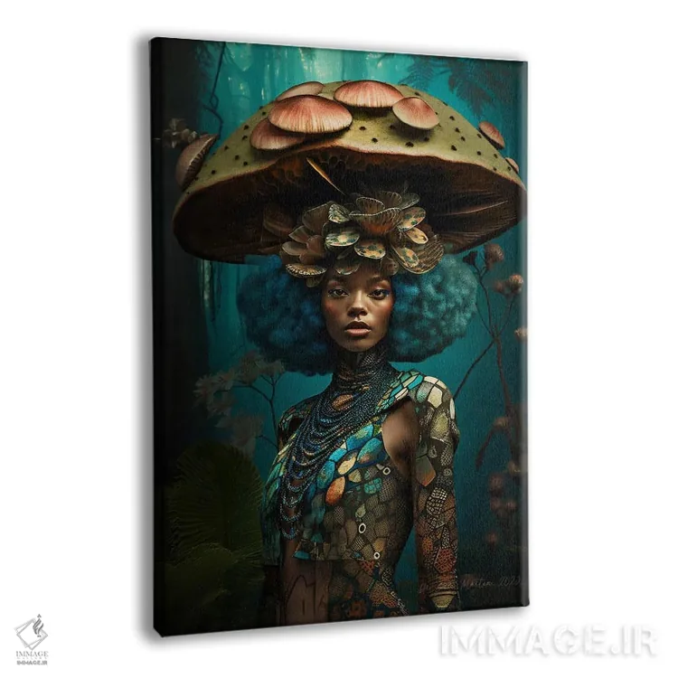 تابلو دکوراتیو زن آفریقایی رترو فیوچریست اثر دیجیتال وایلد آرت - نمای پرسپکتیو محصول