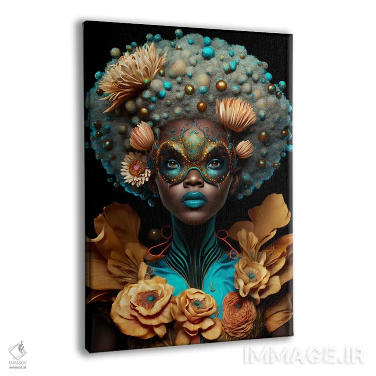 تابلو دکوراتیو زن آفریقایی رترو فیوچریست اثر دیجیتال وایلد آرت - نمای پرسپکتیو محصول