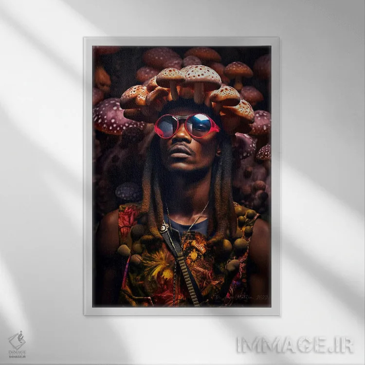 تابلو دکوراتیو مرد آفریقایی رترو فیوچریست اثر دیجیتال وایلد آرت - نمای قابدار سفید