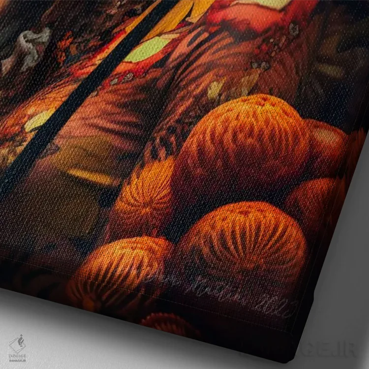 تابلو دکوراتیو زن آفریقایی رترو فیوچریست اثر دیجیتال وایلد آرت - نمای نزدیک بافت بوم