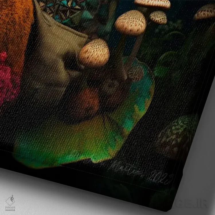 تابلو دکوراتیو زن آفریقایی رترو فیوچریست اثر دیجیتال وایلد آرت - نمای نزدیک بافت بوم
