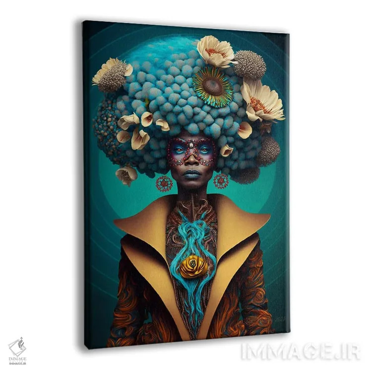 تابلو دکوراتیو زن آفریقایی رترو فیوچریست اثر دیجیتال وایلد آرت - نمای پرسپکتیو محصول