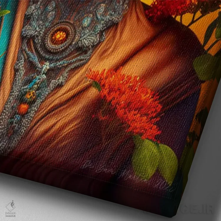 تابلو دکوراتیو زن آفریقایی رترو فیوچریست اثر دیجیتال وایلد آرت - نمای نزدیک بافت بوم