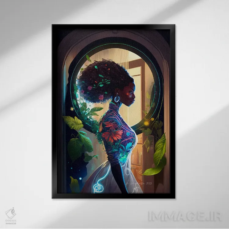 تابلو دکوراتیو گیاه شناس سفرکننده در زمان I اثر دیجیتال وایلد آرت - نمای قابدار مشکی