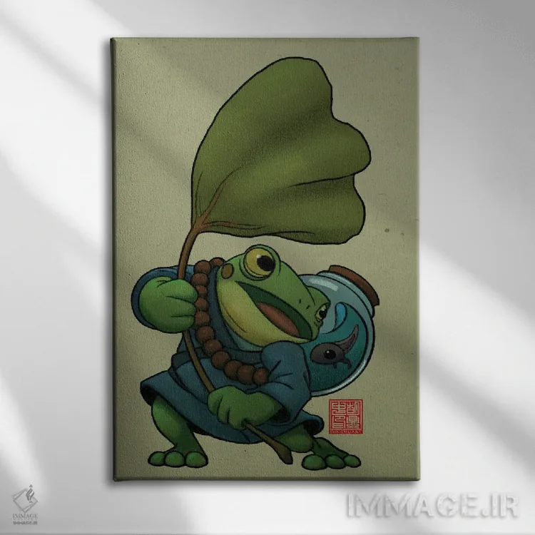 تابلو دکوراتیو قورباغه در طوفان اثر باورگ ژونگ هو - نمای روبهرو روی دیوار