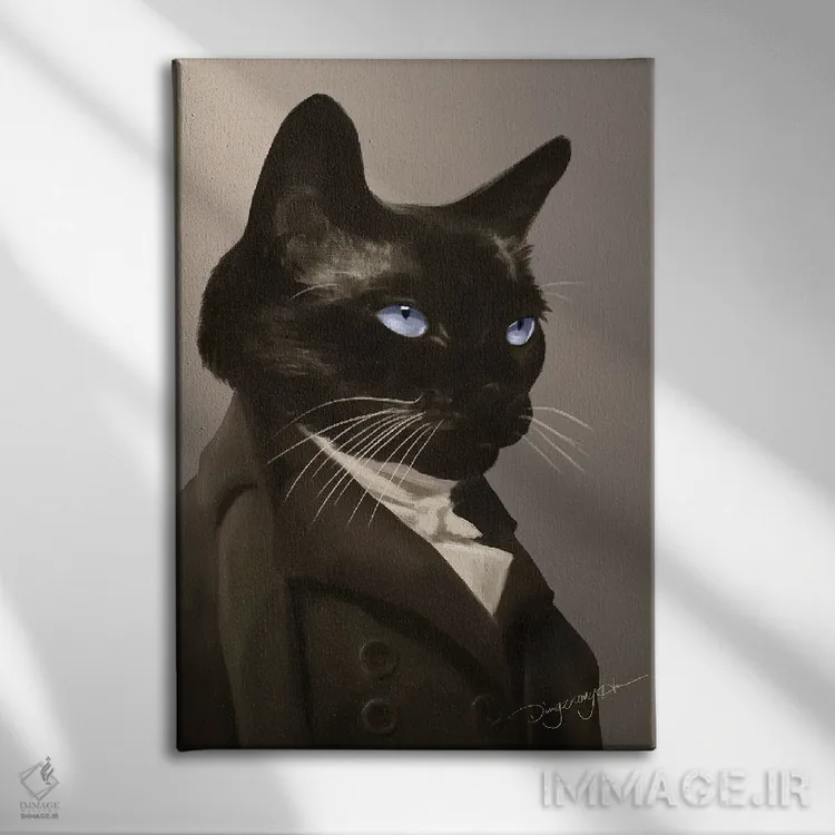 تابلو دکوراتیو سیامی شکلاتی-نقطه شیک اثر باورگ ژونگ هو - نمای روبهرو روی دیوار