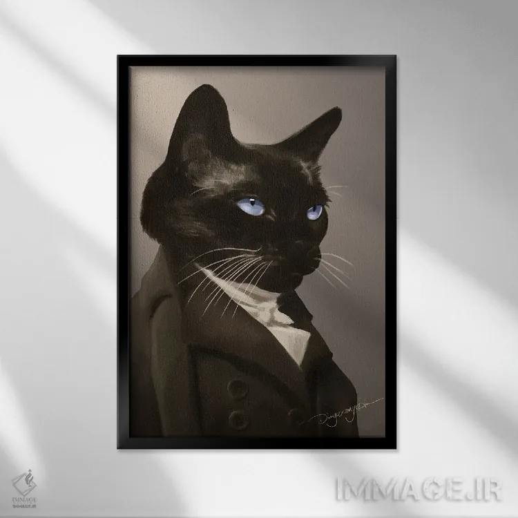 تابلو دکوراتیو سیامی شکلاتی-نقطه شیک اثر باورگ ژونگ هو - نمای قابدار مشکی