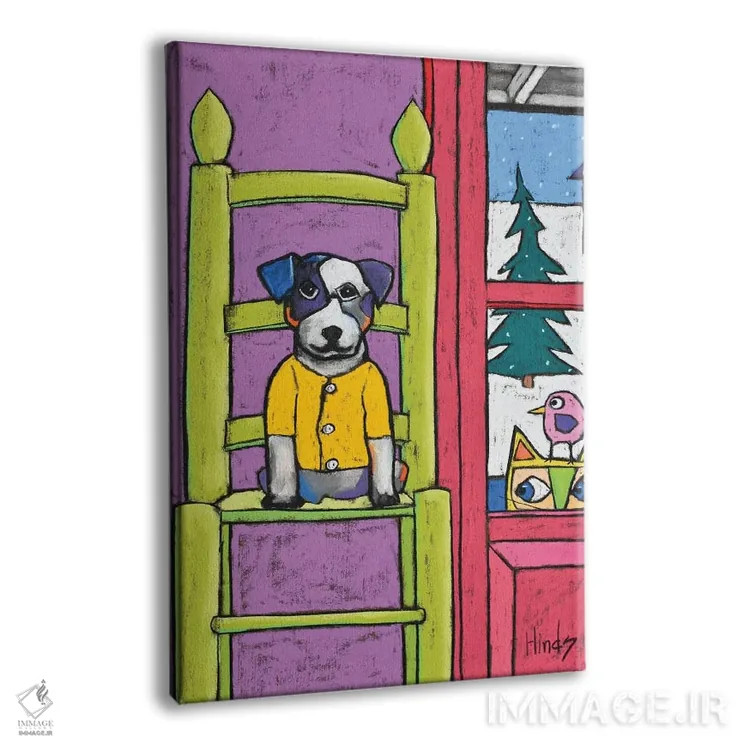 تابلو دکوراتیو سگ روی صندلی اثر دیویدای هیندز - نمای پرسپکتیو محصول