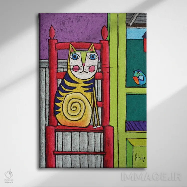 تابلو دکوراتیو گربه روی صندلی II اثر دیویدای هیندز - نمای روبهرو روی دیوار