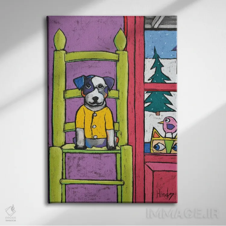تابلو دکوراتیو سگ روی صندلی اثر دیویدای هیندز - نمای روبهرو روی دیوار