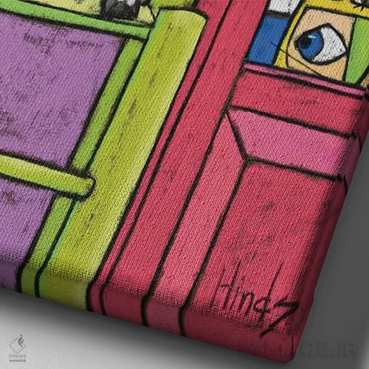 تابلو دکوراتیو سگ روی صندلی اثر دیویدای هیندز - نمای نزدیک بافت بوم