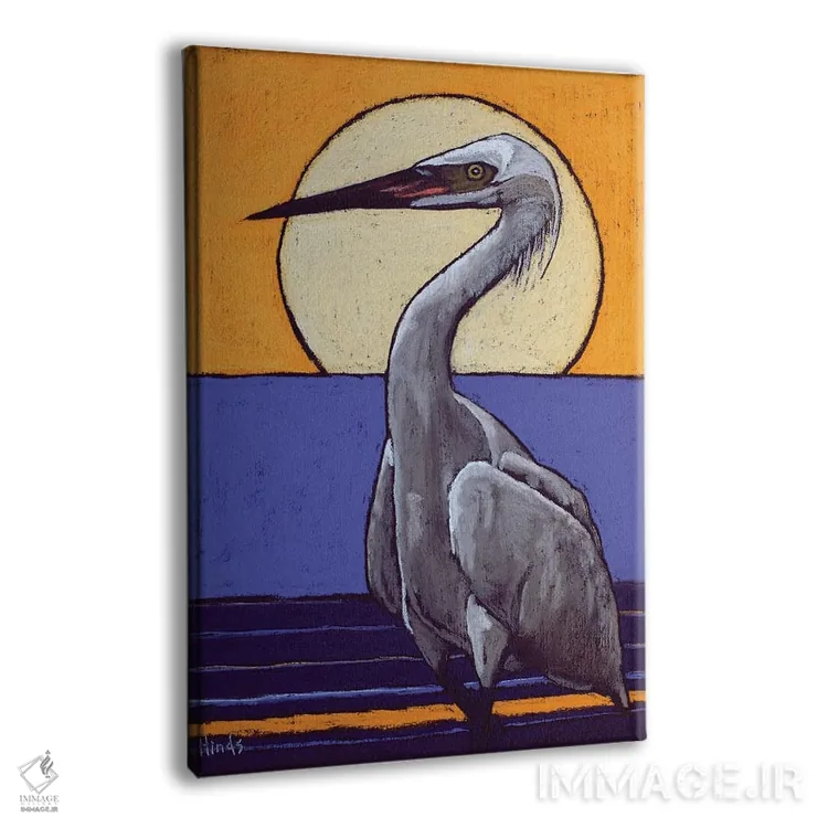 تابلو دکوراتیو پرنده اگرت سفید بزرگ در غروب اثر دیویدای هیندز - نمای پرسپکتیو محصول