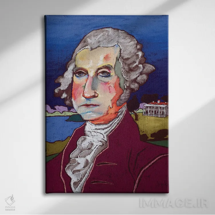 تابلو دکوراتیو پرتره جرج واشنگتن اثر دیویدای هیندز - نمای روبهرو روی دیوار