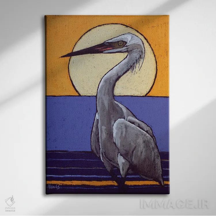 تابلو دکوراتیو پرنده اگرت سفید بزرگ در غروب اثر دیویدای هیندز - نمای روبهرو روی دیوار