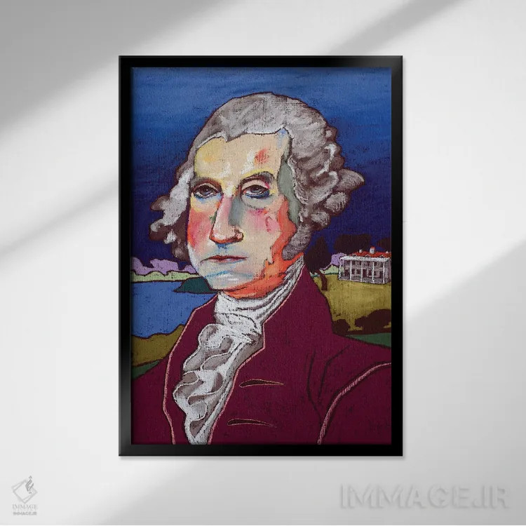 تابلو دکوراتیو پرتره جرج واشنگتن اثر دیویدای هیندز - نمای قابدار مشکی