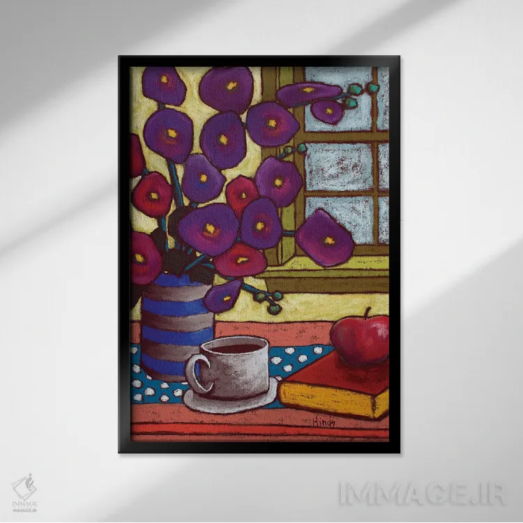 تابلو دکوراتیو گل ها اثر دیویدای هیندز - نمای قابدار مشکی