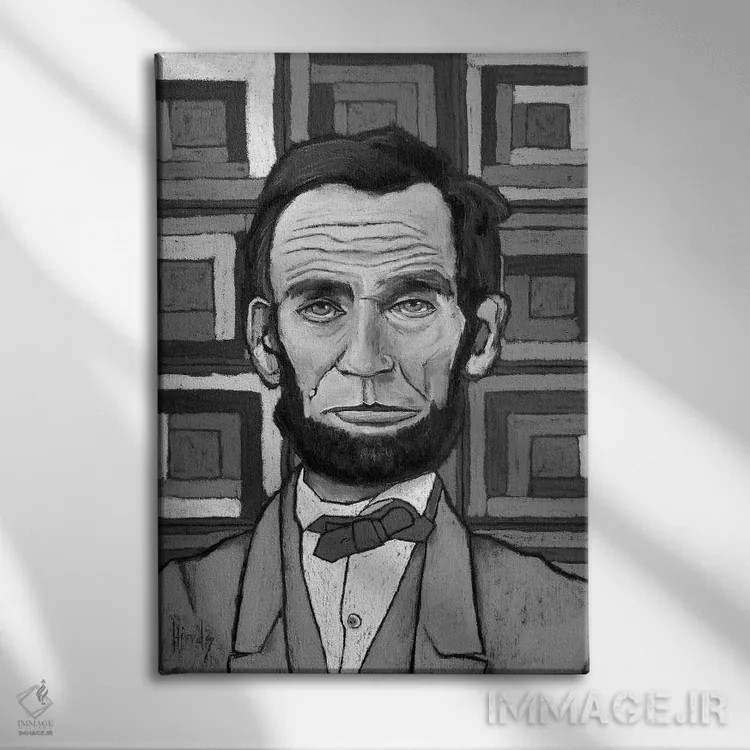 تابلو دکوراتیو لینکلن وصله دوزی شده اثر دیویدای هیندز - نمای روبهرو روی دیوار