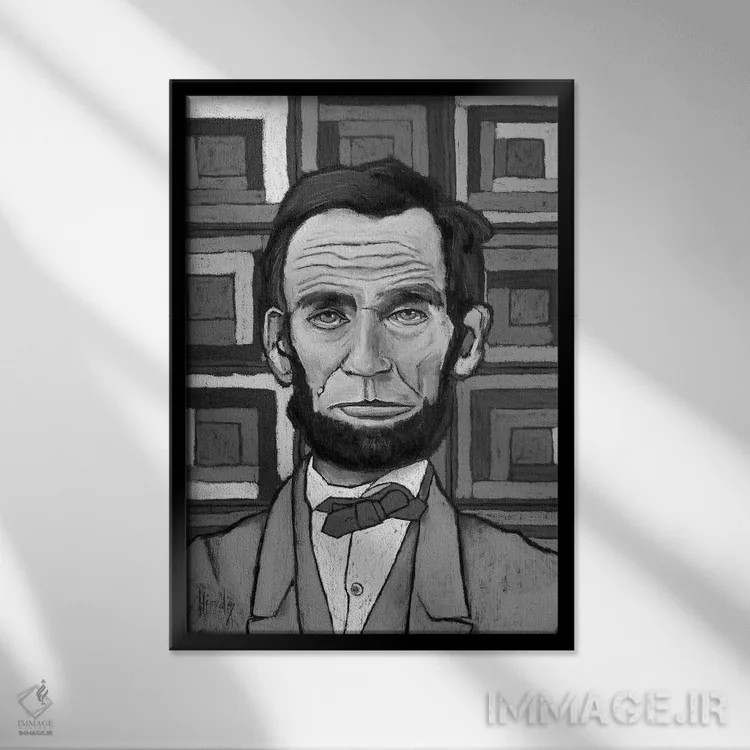 تابلو دکوراتیو لینکلن وصله دوزی شده اثر دیویدای هیندز - نمای قابدار مشکی